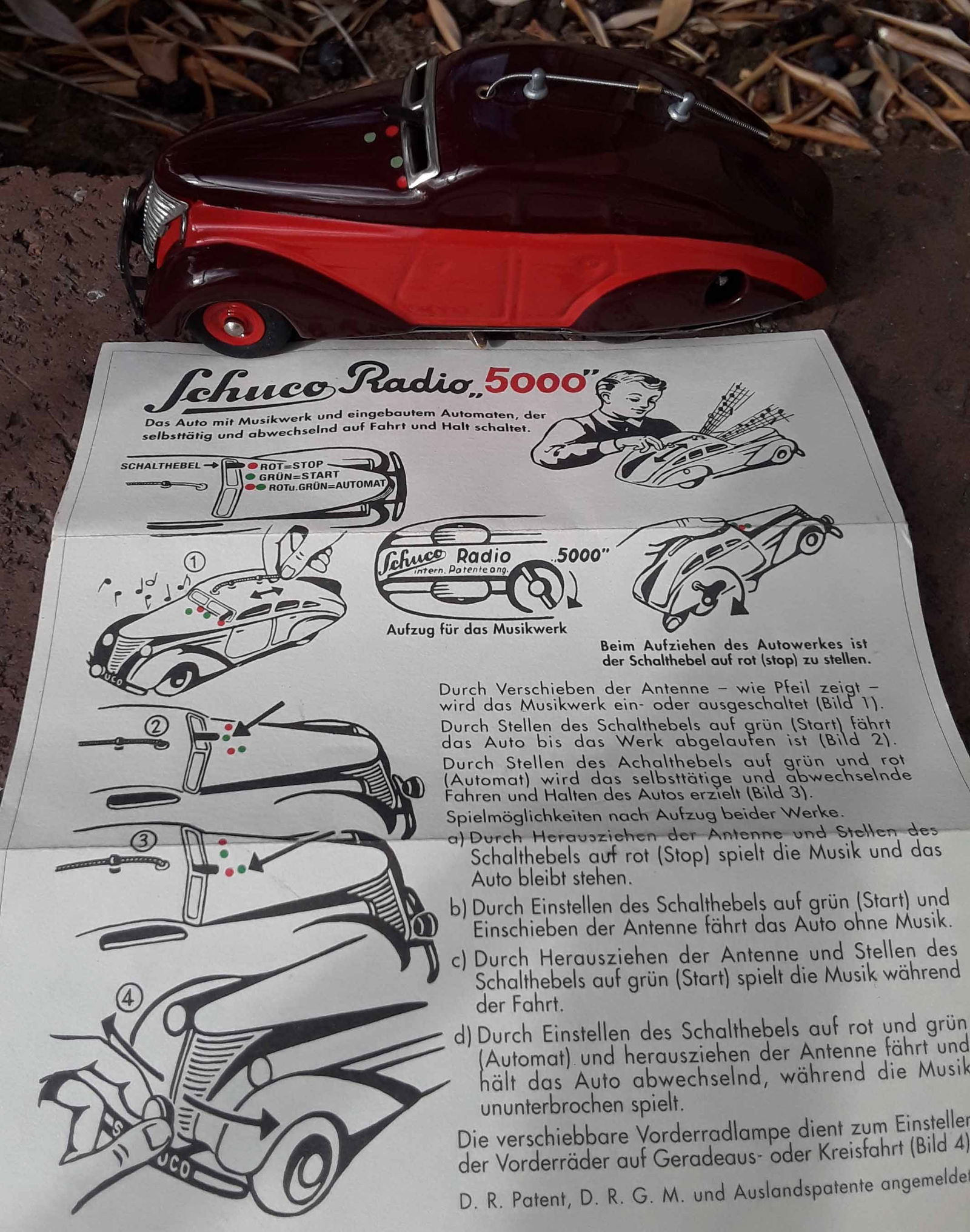 Schuco Radio 5000 reissue (made in Germany), c10, two windup motors, one for "radio" (a music box): Title: Schuco Radio 5000 reissue (made in Germany), c10, two windup motors, one for "radio" (a music box) and the other for propulsion, this is one of the rarest Schuco toys, radio controls the car mo