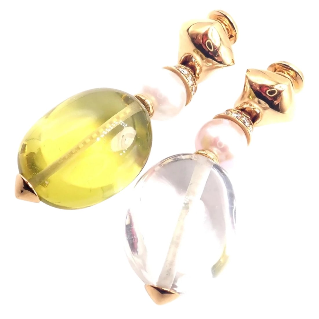 Authentic! Bulgari Bvlgari 18k Gold Diamond Pearl Peridot Crystal Drop Earrings: Authentic! Bulgari Bvlgari 18k Gold Diamond Pearl Peridot Crystal Drop Earrings About This Piece: The Authentic! Bulgari Bvlgari 18k Gold Diamond Pearl Peridot Crystal Drop Earrings are a radiant disp
