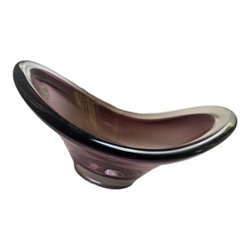 Mid Century Swedish Heavy Purple & Clear Glass Egg Shaped Candy Dish