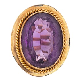 Early 20th Century Vintage Art Deco Ring 12ct Amethyst 10k 14k Yellow Gold Large Oval Cocktail 5 siz