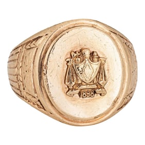 Antique Victorian Signet Ring Family Crest c1898 Sz 8 1/2 10k Yellow Gold Men's