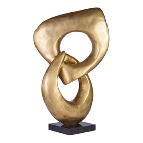 Two Rings- Contemporary Italian Gold Patinated Bronze Abstract Modern Sculpture