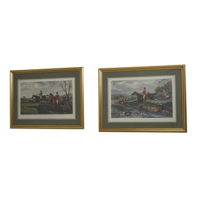 Pair Vintage 1880s English Hunt Scene Engravings