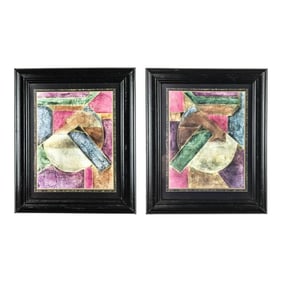 Wood Framed Abstract Prints - a Pair