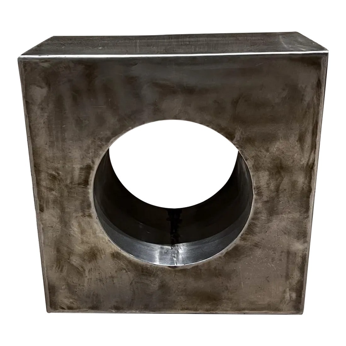 1970s Cubist Metal Sculpture Industrial Block Circle: AMBIANIC presents Modernist Metal Sculpture Industrial Block Circle 14.25 h x 13.75 w x 7 d Original vintage condition Refer to images. Condition: Alterations: Original Condition Unaltered Imperfectio