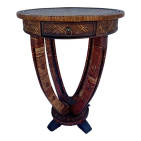 Vintage Split Bamboo and Burnt Reed Center/Side Table