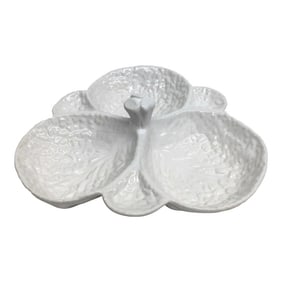 Subtil Portugal Ceramic White Cabbage Design Divided Serving Bowl