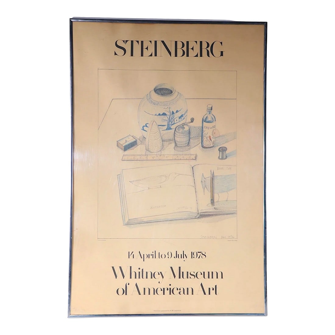 Original Framed Steinberg Whitney Museum Poster C 1978: Saul Steinberg was one of the most iconic late 20th C artists, producing drawings, paintings, collage and sculpture, as well as his most well known work for The New Yorker magazine. This original post