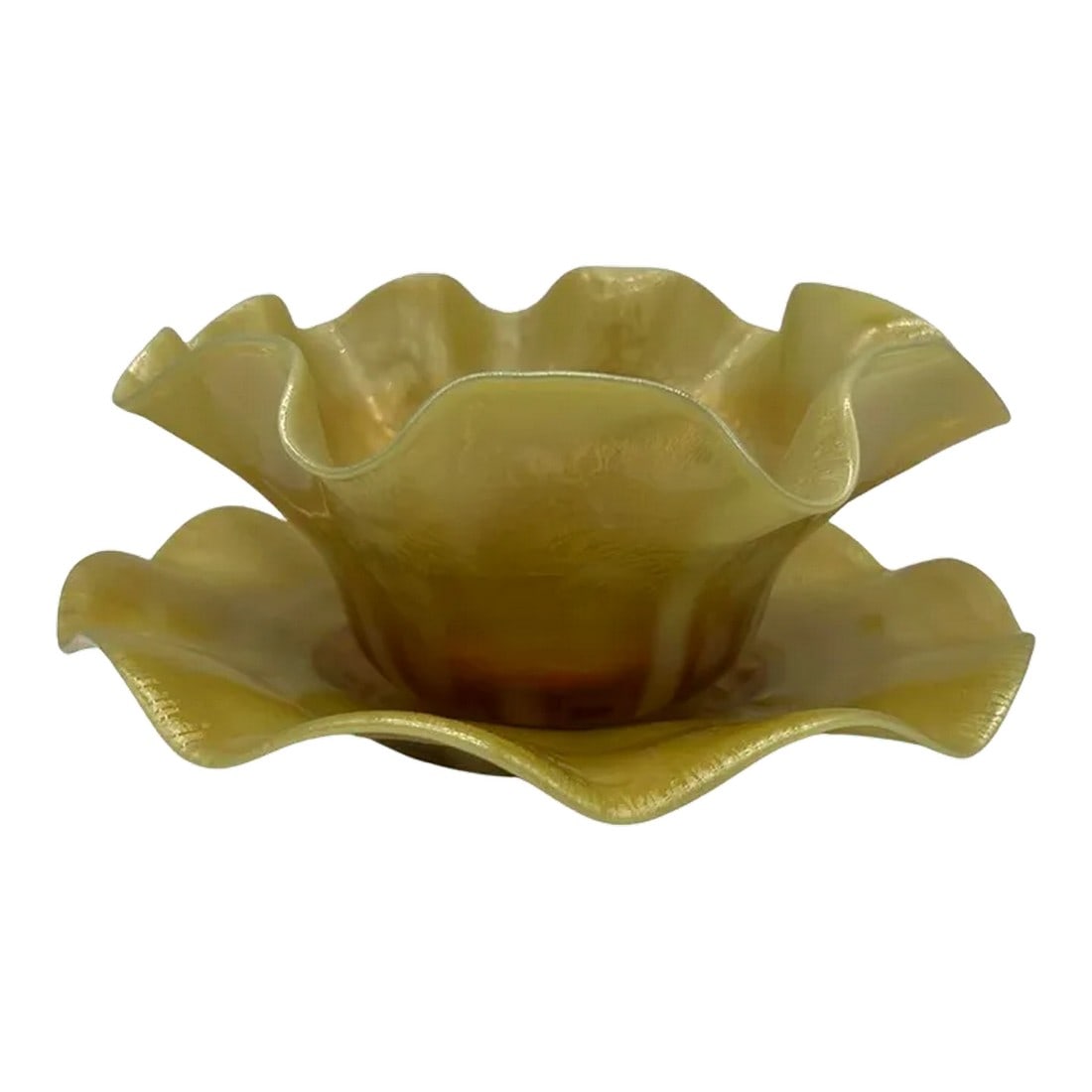 Lct Tiffany Studios 2pc Favrile Art Glass Ruffled Dish and Underplate (1 of 9)