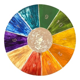 1960s Huge Hand Painted Folk Art Color Wheel Double Sided Numbered Painting