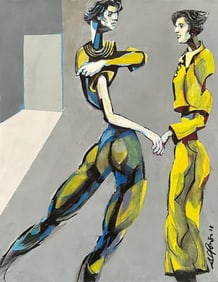 Cubism Painting of a Mother and Son, 2018, Acrylic on Watercolor Paper