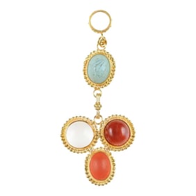 Antique Roman Glass & 21k Gold Drop Pendant