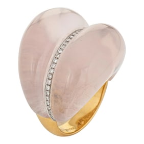 Contemporary Rose Quartz Diamond 18k Yellow Gold Limited Edition Ring Size 7
