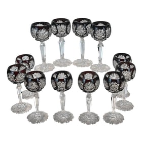 Late 19th Century Ruby Red Cut to Clear Cordials - Set of 12