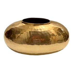 Chic Vintage Oval Polished Brass Hammered Vase Bowl