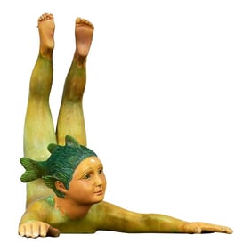 1980's Sergio Bustamante Fish Boy Series Fantasy Figural Large Scale Hand Painted Ceramic Sculptur