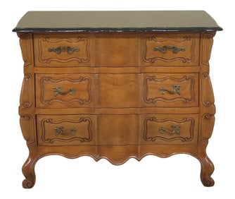 French Louis XV Style Granite Top 3 Drawer Chest or Commode