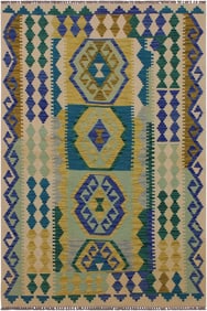 Shabby Chic Tribal Kilim Hand-Woven Wool Rug - 3"²7"³ Ã— 5"²