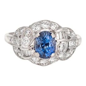 Vintage Diamond Sapphire Platinum Ring Size 7