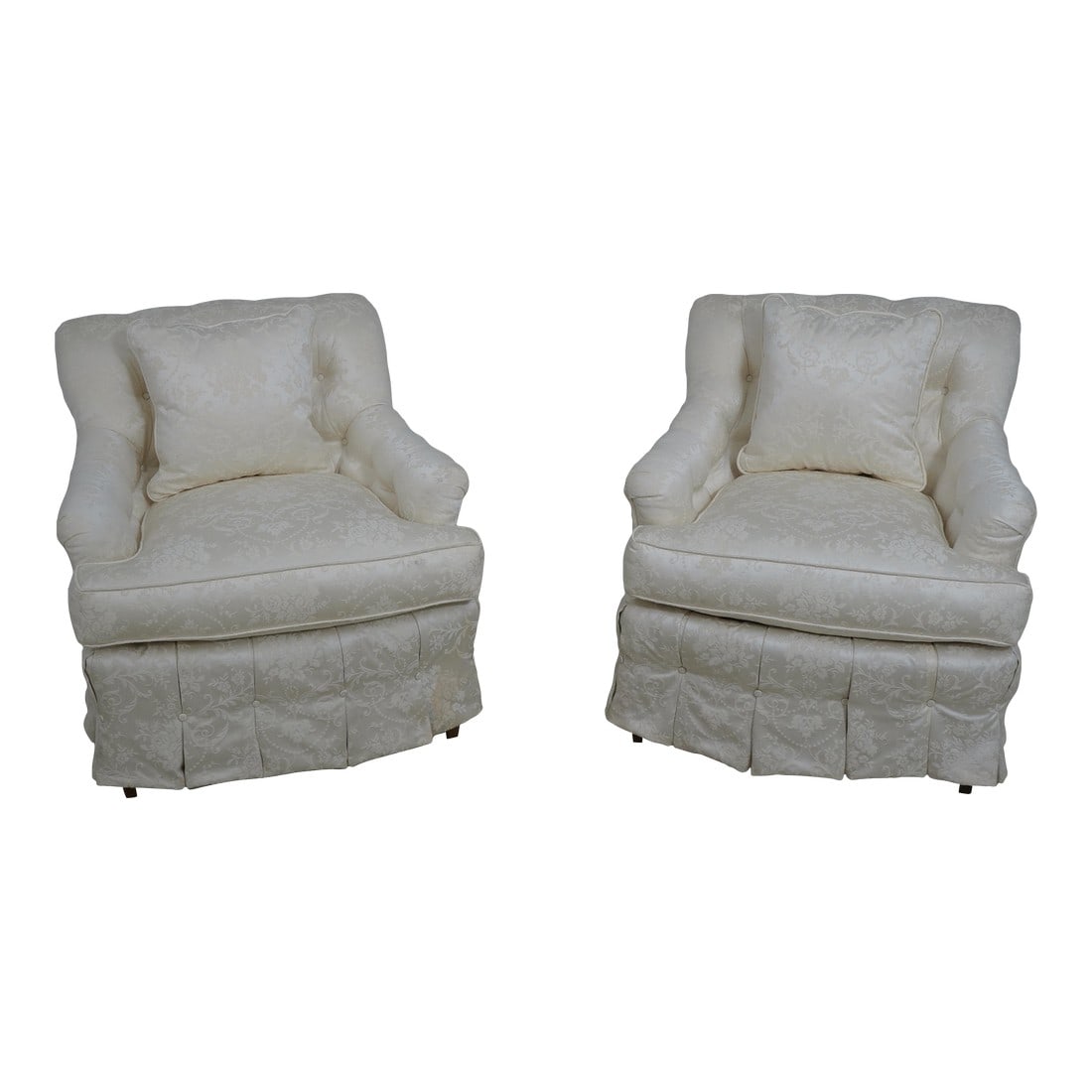 Pair Bright White Damask Upholstered Club Chairs (1 of 12)