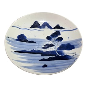 Early 20th Century Japanese Porcelain Blue and White Large Shallow Bowl or Platter