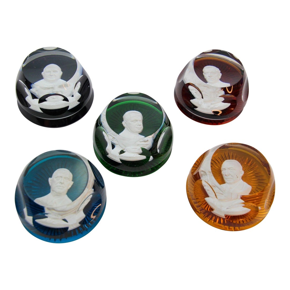 Collectible Baccarat Crystal Cameo Franklin Mint Paperweights Set of 5: Collectible Vintage Franklin Mint Baccarat Crystal Cameo Paperweights - Set of 5. This exquisite Franklin Mint Baccarat Crystal Cameo Paperweights Set is a stunning addition to any collection. The set