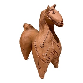 Vintage Handmade Terracotta Warrior Horse Art Pottery Sculpture