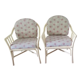 Italian Bamboo and Cane Side Chairs With Classic Asian Design Upholstery