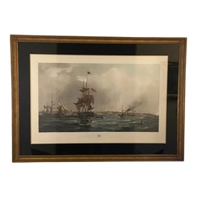 Gold Framed George Chambers, the Port of Liverpool, Hand Colored Etching