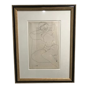 1930s Nude Drawing by Louise Nevelson, Framed
