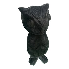 Hand Carved Black Stone Owl Sculpture