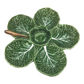 Vintage Cabbage Design Divided Serving Platter by Olfaire Portugal With Spoon