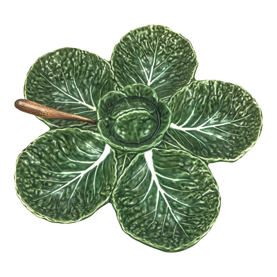 Vintage Cabbage Design Divided Serving Platter by Olfaire Portugal With Spoon (1 of 12)