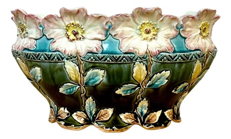 A Stunning French Art Nouveau Majolica Floral Centerpiece by Fives-Lille