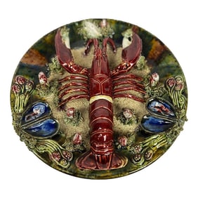 Vintage Palissy Majolica Lobster Plate 12.375"