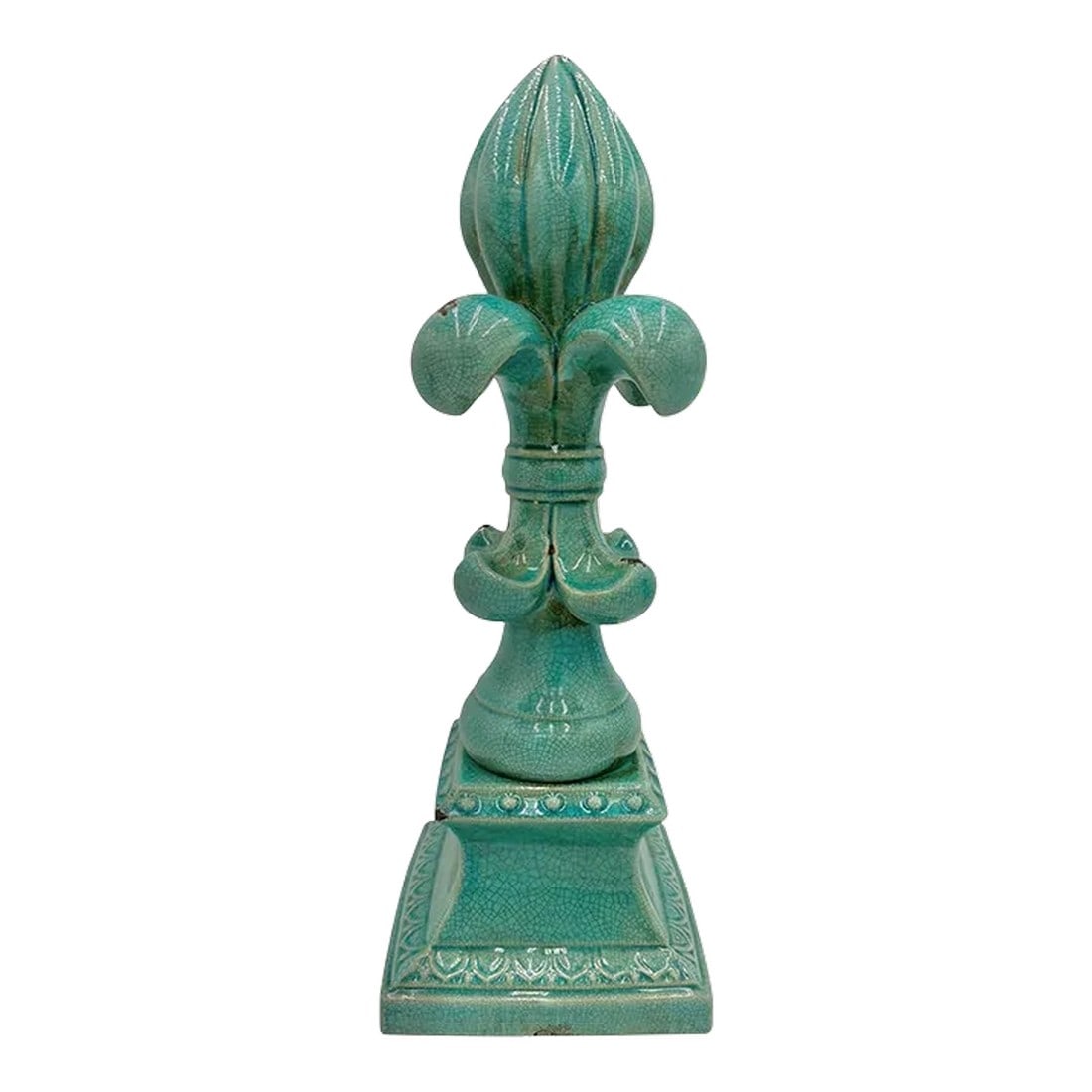 Large Fleur De-Lis Crackle Glaze Turquoise Sculpture (1 of 11)