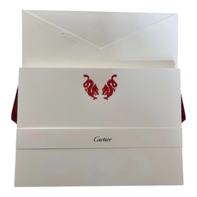 Cartier Red Chinese Dragons Card and Envelope Set in Luxury Box Desk Stationery