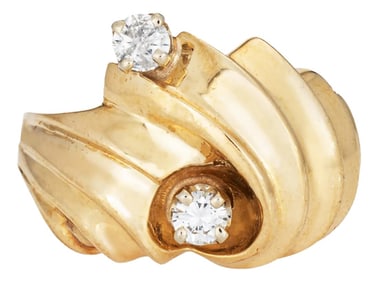 Vintage Diamond Scroll Dome Ring 14k Yellow Gold Size 6.25 Fine Cocktail Jewelry