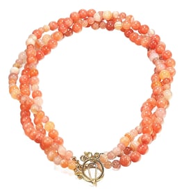 Three Strand Coral Agate Necklace