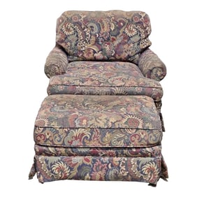 Late 20th Century Lee Industries Lounge Arm Chair With Matching Ottoman Footstool Made in Usa