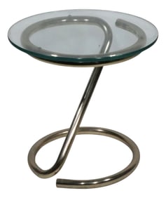 Hollywood Regency Coil Base Glass Top Table Side Table After Paul Tuttle C 1970's