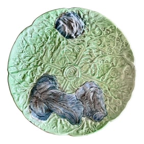 French Antique Majolica Plate, Oysters on a Bed of Lettuce Leaves, H. Boulenger C.1890