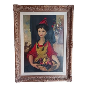 1960s Italian "Piccolo Contadina" Oil Canvas Portrait Vtg Listed Artist G. Carpanini