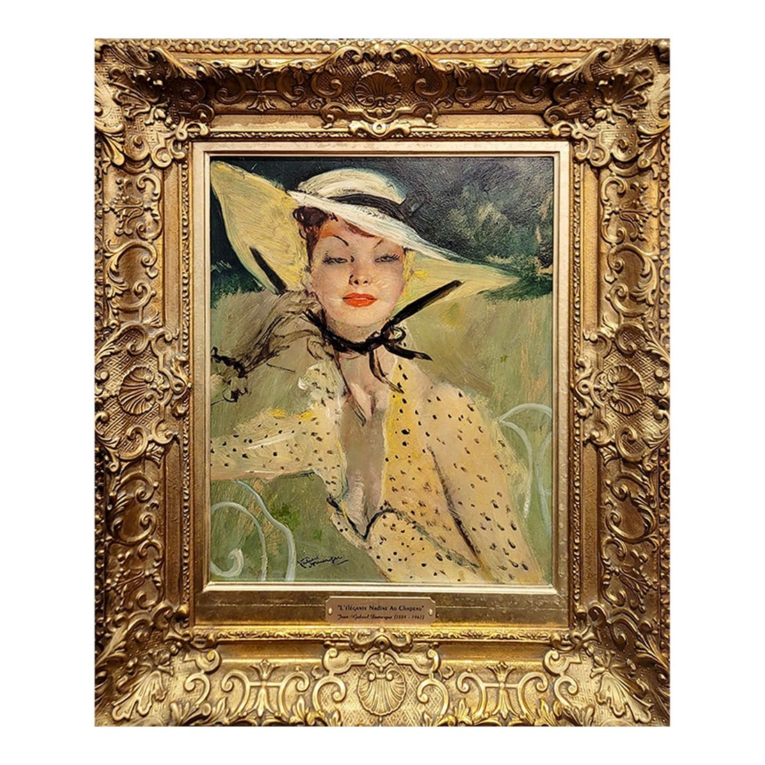 Jean Gabriel Domergue -Elegant Woman With Yellow Hat-1950s Oil Painting (1 of 9)