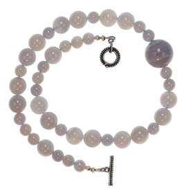 Springtime Necklace of 18-Inch Blue Chalcedony