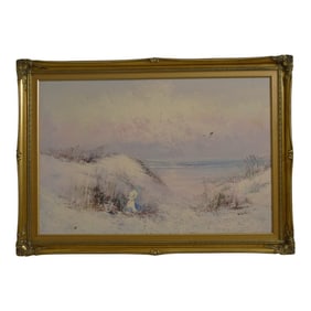 W. Brick Artist Signed Beach Oil Painting on Canvas