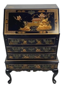 1960s Black Chinoiserie Style Secretary or Desk