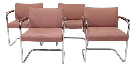 1970s Vintage Mid-Century Cantilever Chromed Steel Armchairs in the Style of Bauhaus Mies Van Der Ro