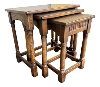1950s Vintage Oak Wood Nesting Table Set - 3