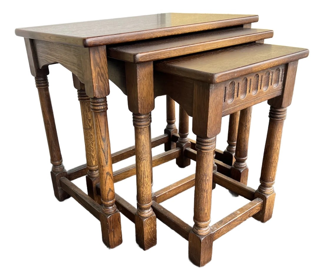 1950s Vintage Oak Wood Nesting Table Set - 3 (1 of 10)